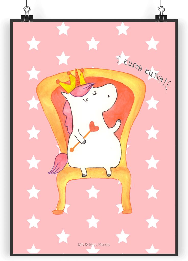 Mr. & Mrs. Panda Bild Einhorn König DIN A5 - Rot Pastell - Produktbild 