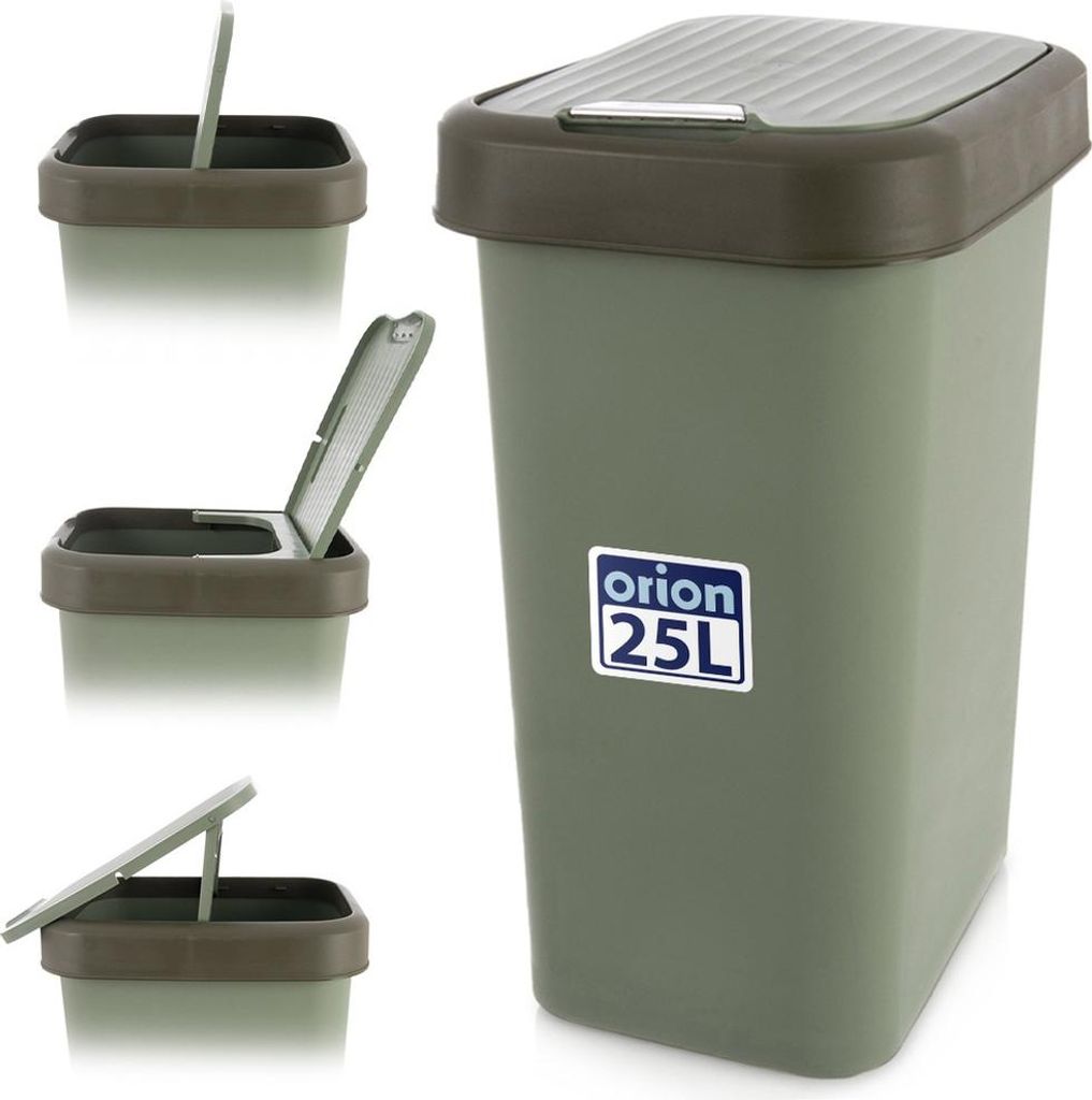 Orion | Mülleimer - 25 L - Grün - Kompakt mit Klappdeckel - Ideal für Bad, Büro und kleine Küchen - Papierkorb