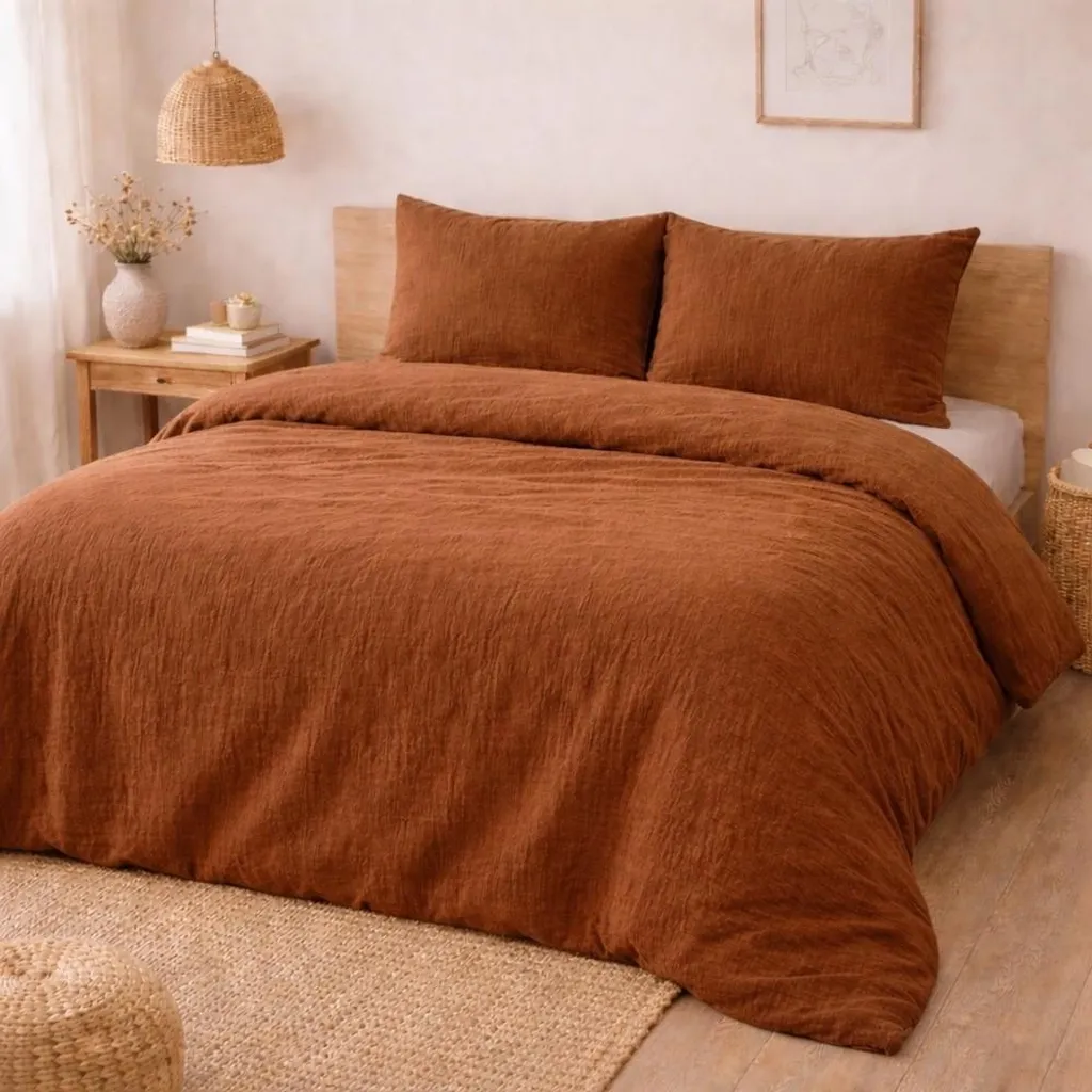 Parure de lit Alia sans repassage 260x240 cm en gaze de coton naturel