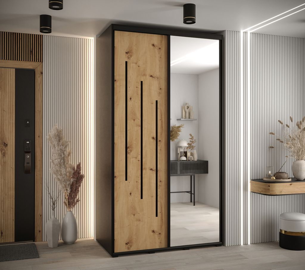Kleiderschrank YVONA 9 - 140/60 cm, schwarz / Eiche handwerklich / schwarz