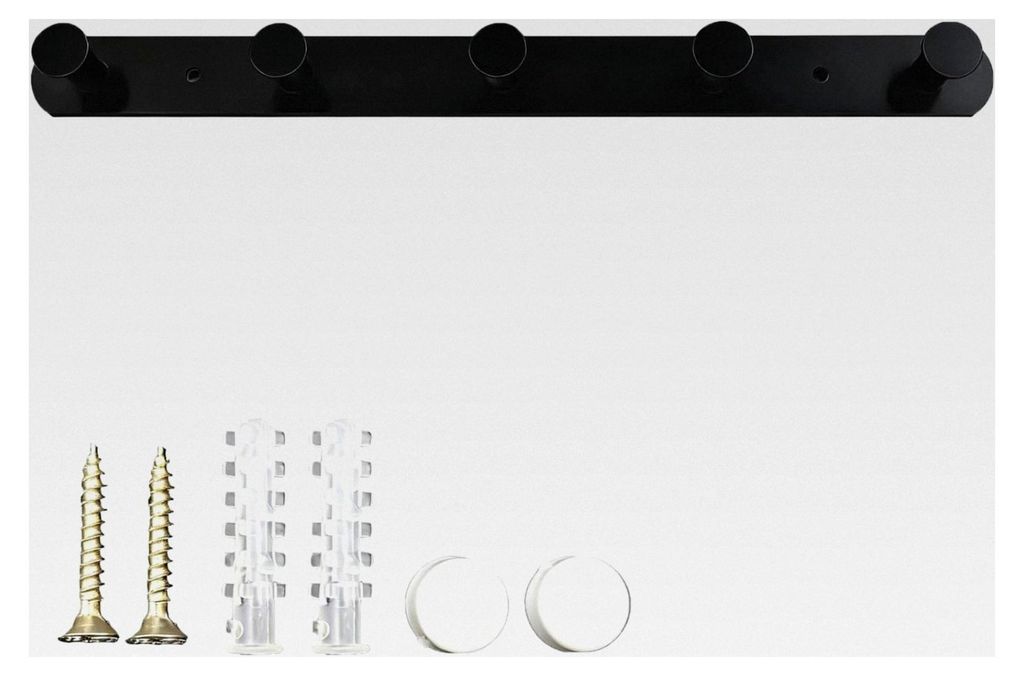 Schwarze Garderobenleiste mit 5 Haken, Wandhaken für Handtücher, Kleidung und Küchentücher