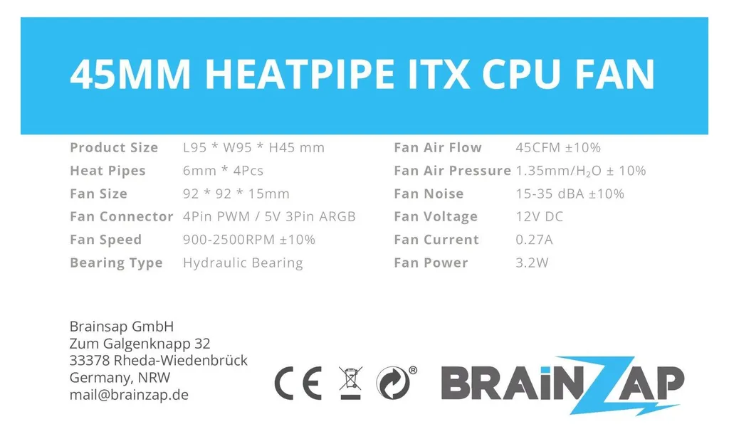 Ventilateur CPU BRAINZAP ITX ARGB 4-Pin PWM pour PC Compact Intel AMD - 4