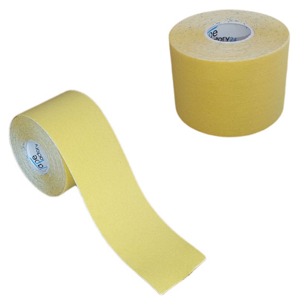 2 Rollen - Tapefactory24 Getting Started Kinesiologie Tape 5cm x 5m - gelb, Tapes Taping Klebeband Tapeverband Bandage wasserfest