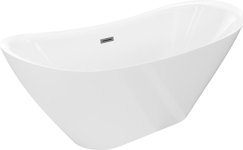 Mexen Lotos freistehende Badewanne 150 x 75 cm, weiß, Überlauf Gun Metal - 52051507700-95