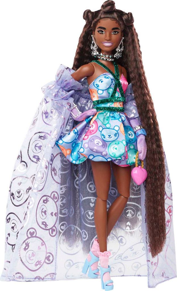Barbie Extra Fancy Puppe im lila Kleid mit Teddymuster Produktbild 3