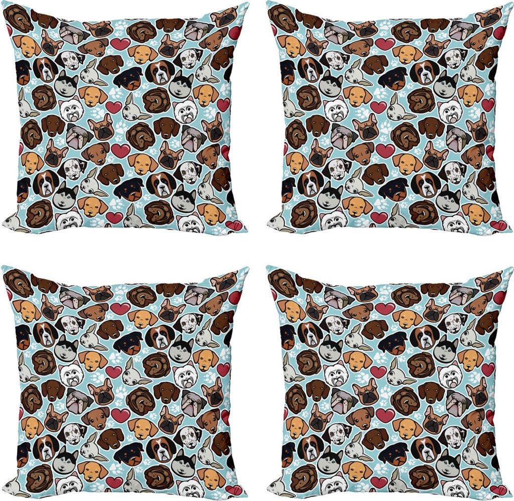 ABAKUHAUS Hundeliebhaber Kissenbezug Set (4 Stück), Canine Rassen Liebe, Moderner Doppelseitiger Digitaldruck, 40 cm x 40 cm, Mehrfarbig