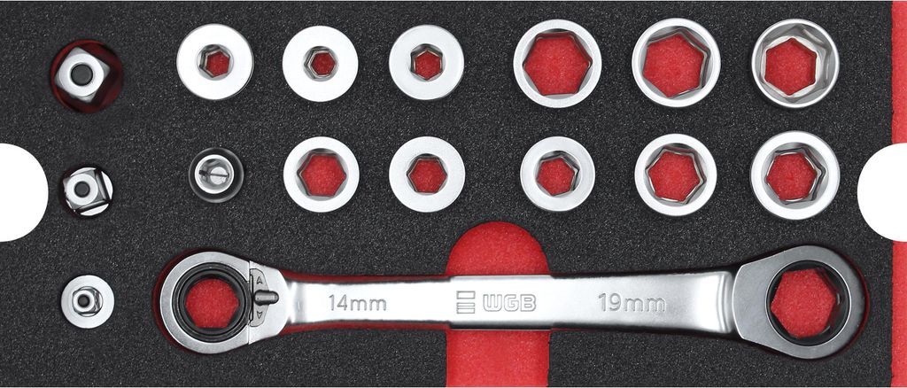 WGB MES Rot Ratschen-Ringschlüsselsatz 28in1, 16-teilig, metrisch/Zoll