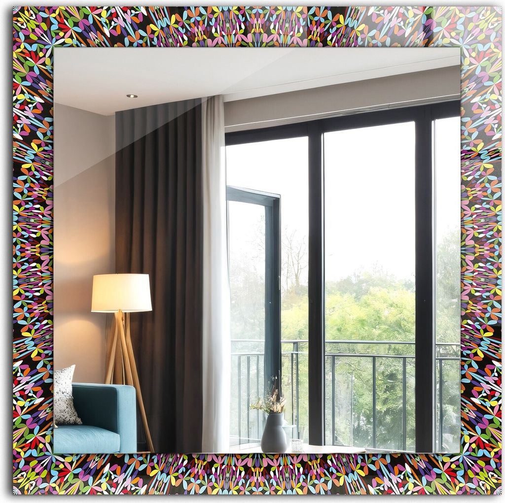 Dekorativer Wandspiegel - Bedruckter Spiegel - Motiv - 60x60 cm - Buntes Mandala-Muster