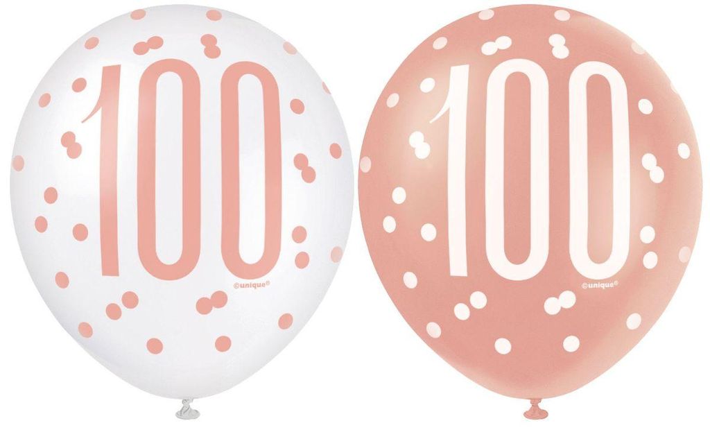 6 Luftballons roségold Zahl 100 Produktbild 