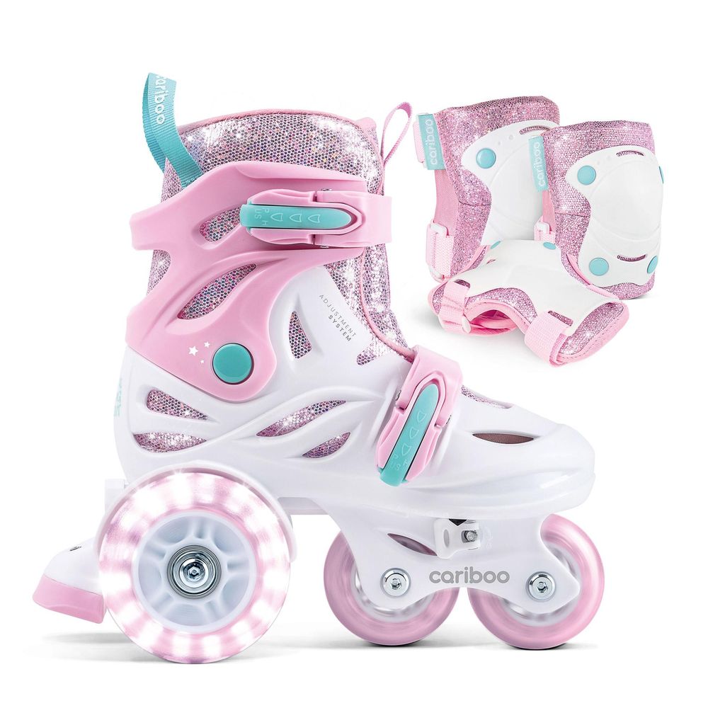 Kinder-Rollschuh-Set Cariboo Ballerina + pinke Schützer - S