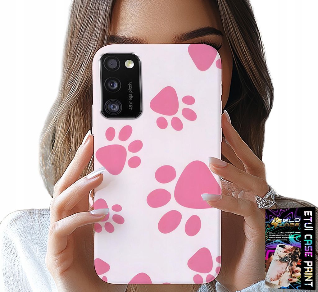 Etui Für Samsung Galaxy A41 - Rosa Hundepfoten, Rückseite, Etui