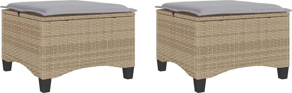 Gartenhocker mit Kissen 2 Stk. Beige 55x55x36 cm Poly Rattan