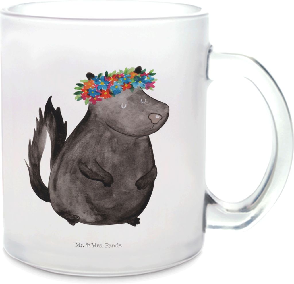 Mr. & Mrs. Panda Tee Tasse Stinktier Mädchen - Transparent - Geschenk, Teetasse Glas, Namaste, Trinkglas, Skunk, Motivtasse, Pott, Yoga, Stinki, R...