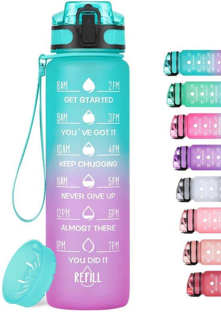 Tritan-Wasserflasche 1L, BPA-frei, mit Griffe, für Uni, Sport, Büro, Fitness, Fahrrad, Outdoor und Laufen - leicht, schlagfest, wiederholbar