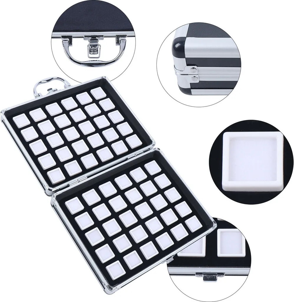 Boîte de rangement 60 grilles pour pierres précieuses et bijoux luxe