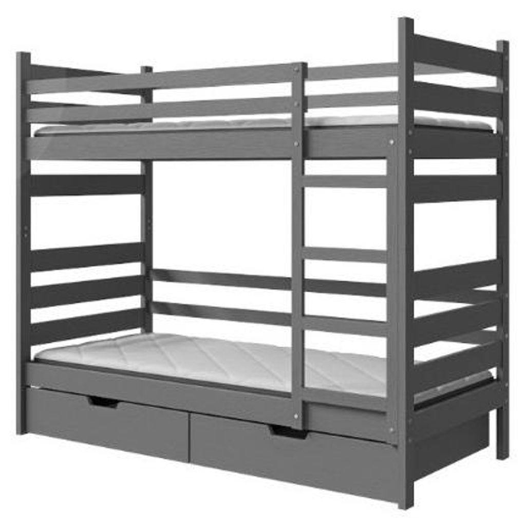 Masseno Etagenbett DRAKO 80x190 cm mit Schublade, Rausfallschutz, Kinderbett mit Leiter für Mädchen und Jungs, Stockbett, Anthrazit