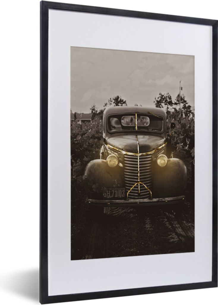MuchoWow Gerahmtes Poster Auto - Vintage - Schwarz - Gold 40x60 cm - Poster mit Schwarzem Bilderrahmen Wandposter Rahmen Foto Bilder - Poster in ...