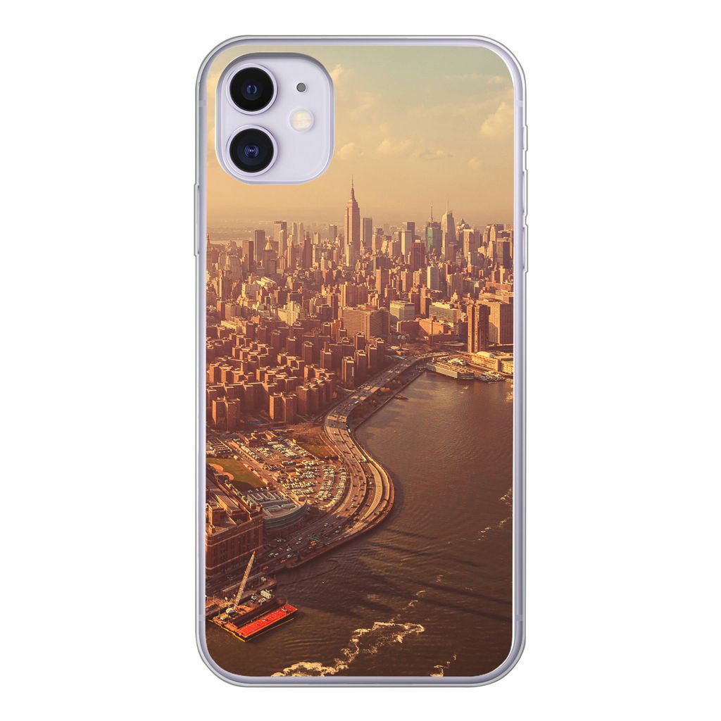 MuchoWow Handyhülle Schutzhülle Hülle für iPhone 11 New York - Skyline - Gold Silikon Softcase Handy Hülle - Handytasche