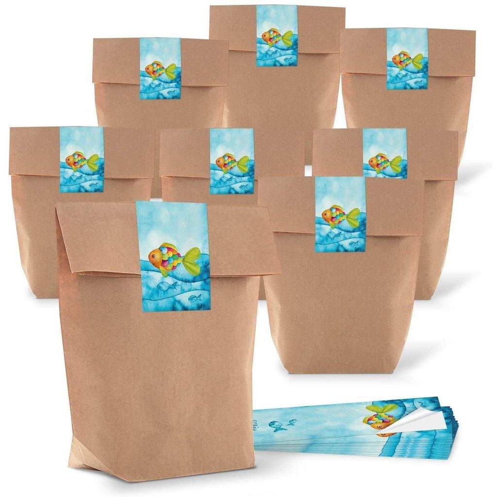 Logbuch-Verlag 5 x kleine Gastgeschenk Verpackung Geschenktüte Papiertüte SCHÖN DASS DU DA BIST Aufkleber schwarz weiß braun Give-Away Partytü...