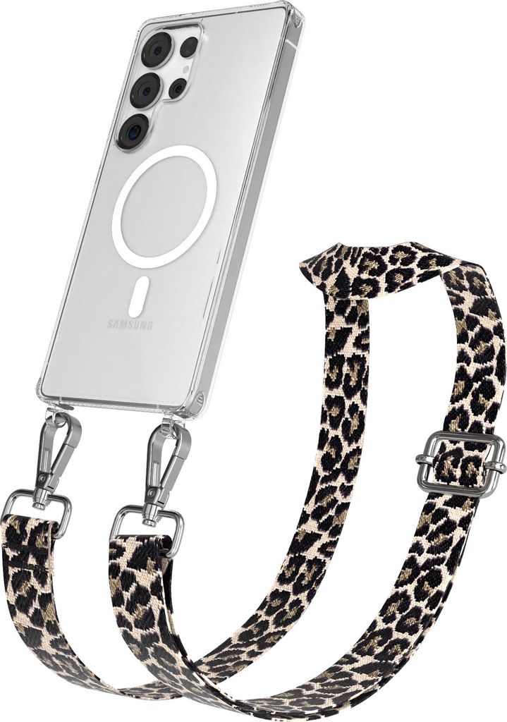 EAZY CASE - Handykette mit MagSafe Hülle für Samsung Galaxy S25 Ultra, Handyband Leo Style, Karabiner Silber, Umhängeband in Taupe