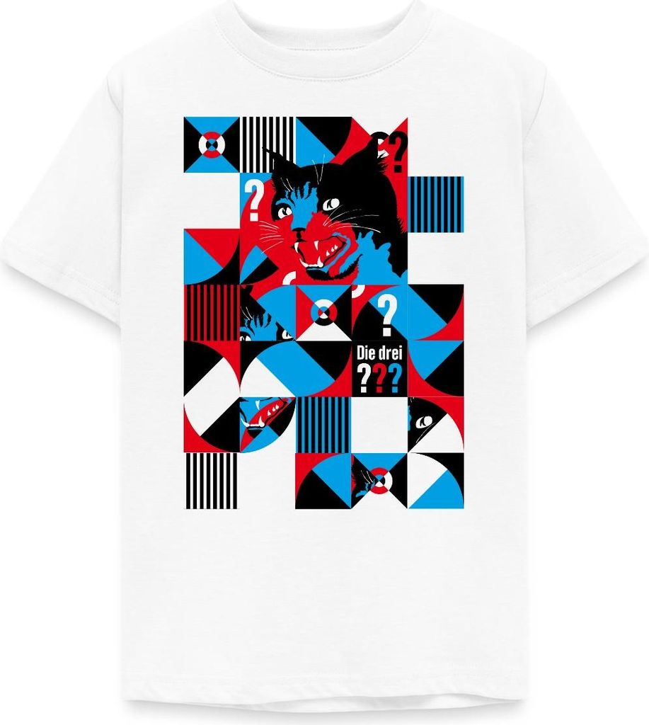 Spreadshirt Die Drei Fragezeichen Abstraktes Katzen Design Teenager T-Shirt, 152/164 (12-14 Jahre), Weiß
