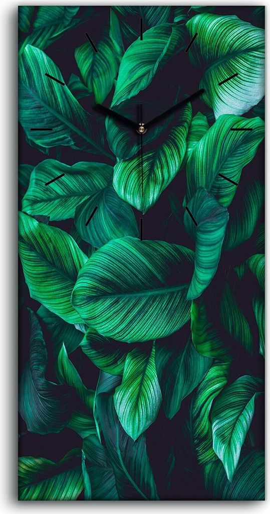 Wohnzimmer-Bild Leinwand Uhr Geräuschlos 30x60 Gemälde Blüten Blätter Pflanze - schwarze Hände