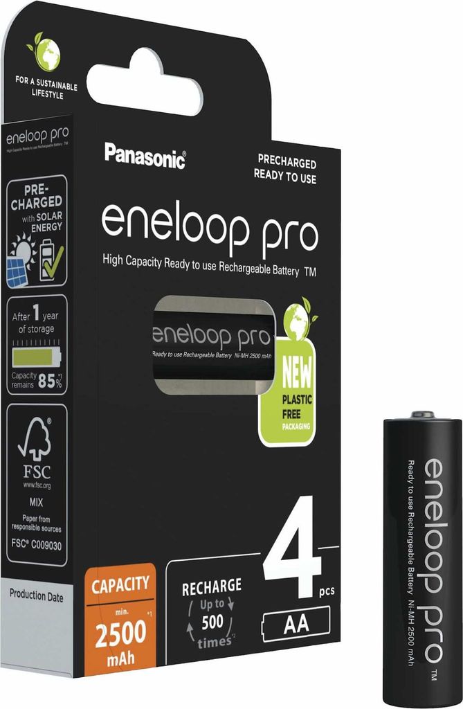 1x4 Panasonic Eneloop Pro Mignon 2500mAh AA Ni-MH BK-3HCDE/4BE