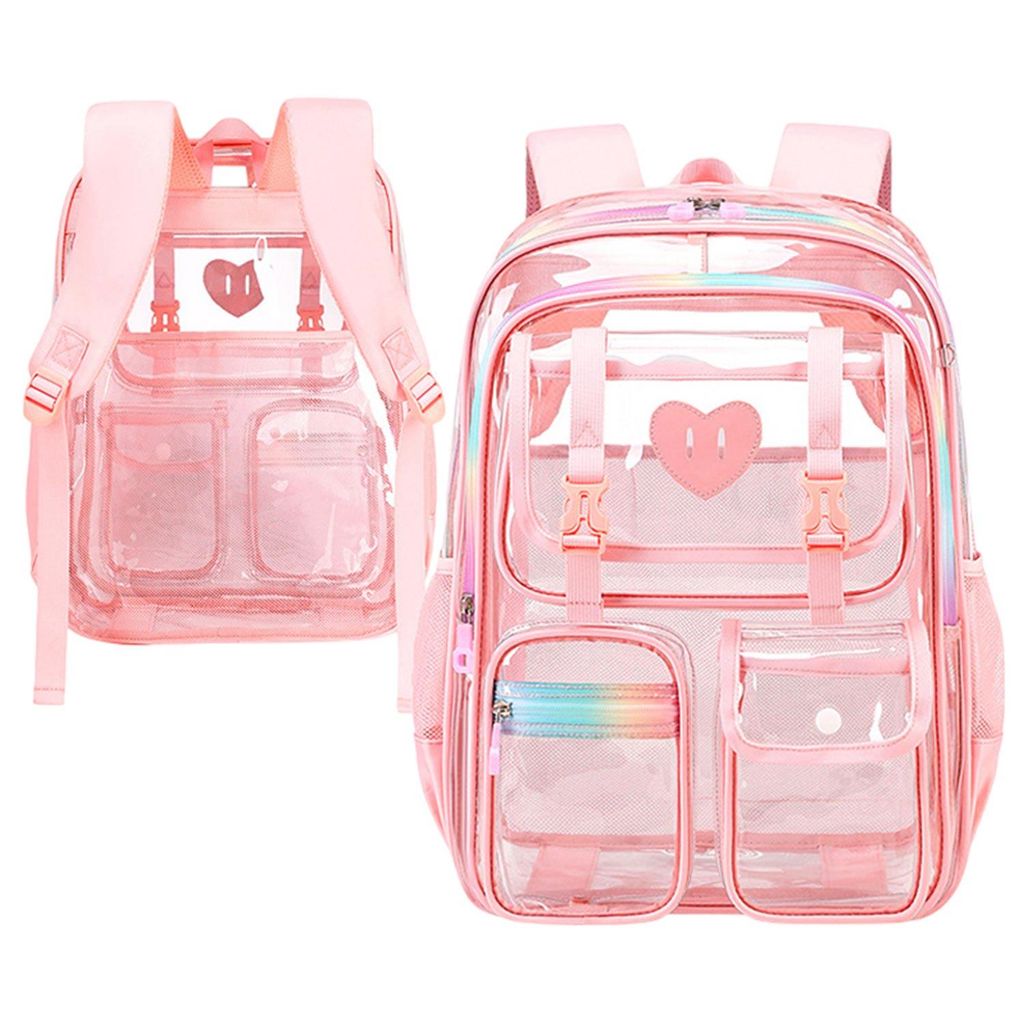 Groß Durchsichtiger Rucksack, Wasserdichte Schulrucksack für Schule, Konzerte, Sport, Rosa