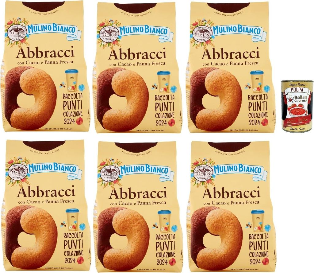 Mulino Bianco Abbracci Biscotti con Cacao e Panna Fresca, Shortbread-Kekse mit Kakao und frischer Sahne, ohne Palmöl, geschmacksintensives Frühst...