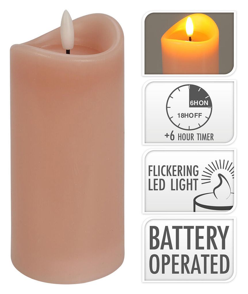 LED-Kerze 7x15cm, blinkende Flamme, Zeitschaltuhr, PINK