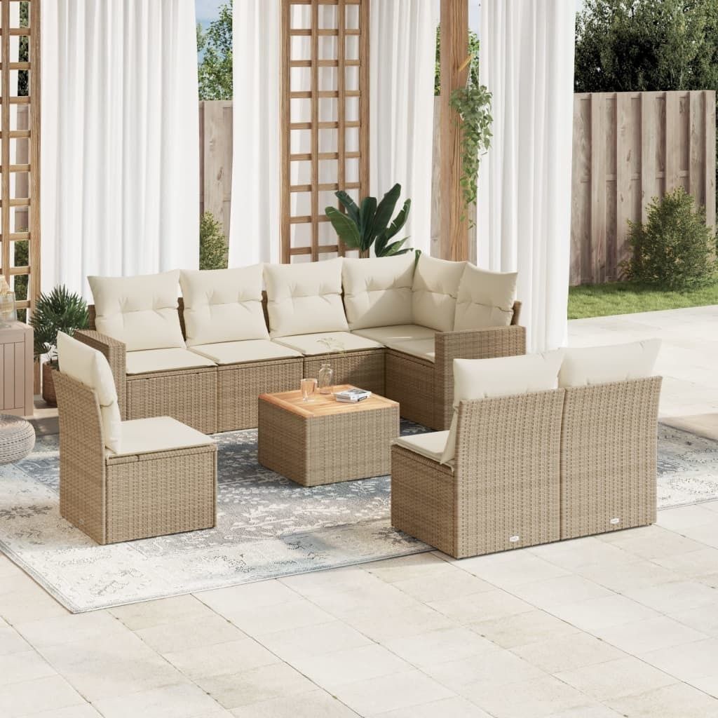 9-tlg. Garten-Sofagarnitur mit Kissen Beige Poly Rattan 3224161