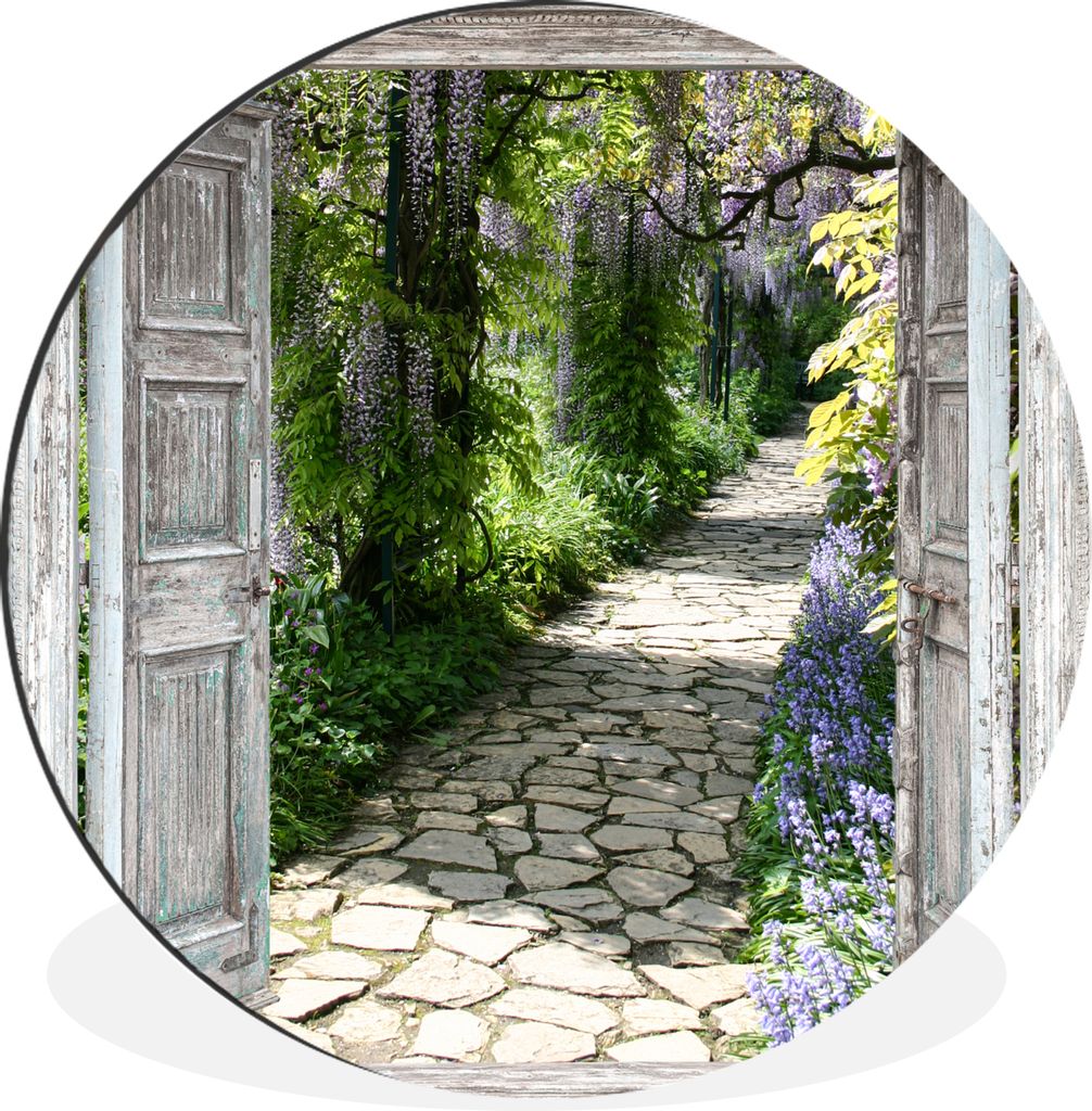 MuchoWow Aluminium Wandkreis Aussicht - Wald - Steine - Frühling Ø 90 cm Wanddeko Modern Wohnzimmer - Mauerkreis - Wandbilder - Runde Bild - Bi...