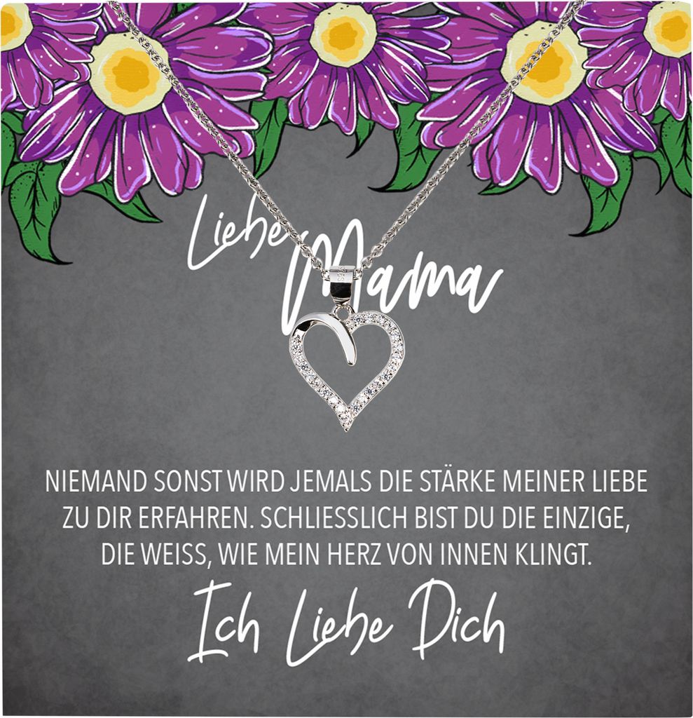 22Feels Echt Silber Halskette - Liebe Mama Geschenk Geburtstag Muttertag Mutter Schmuck Set für Frauen - Herz Anhänger, Karte