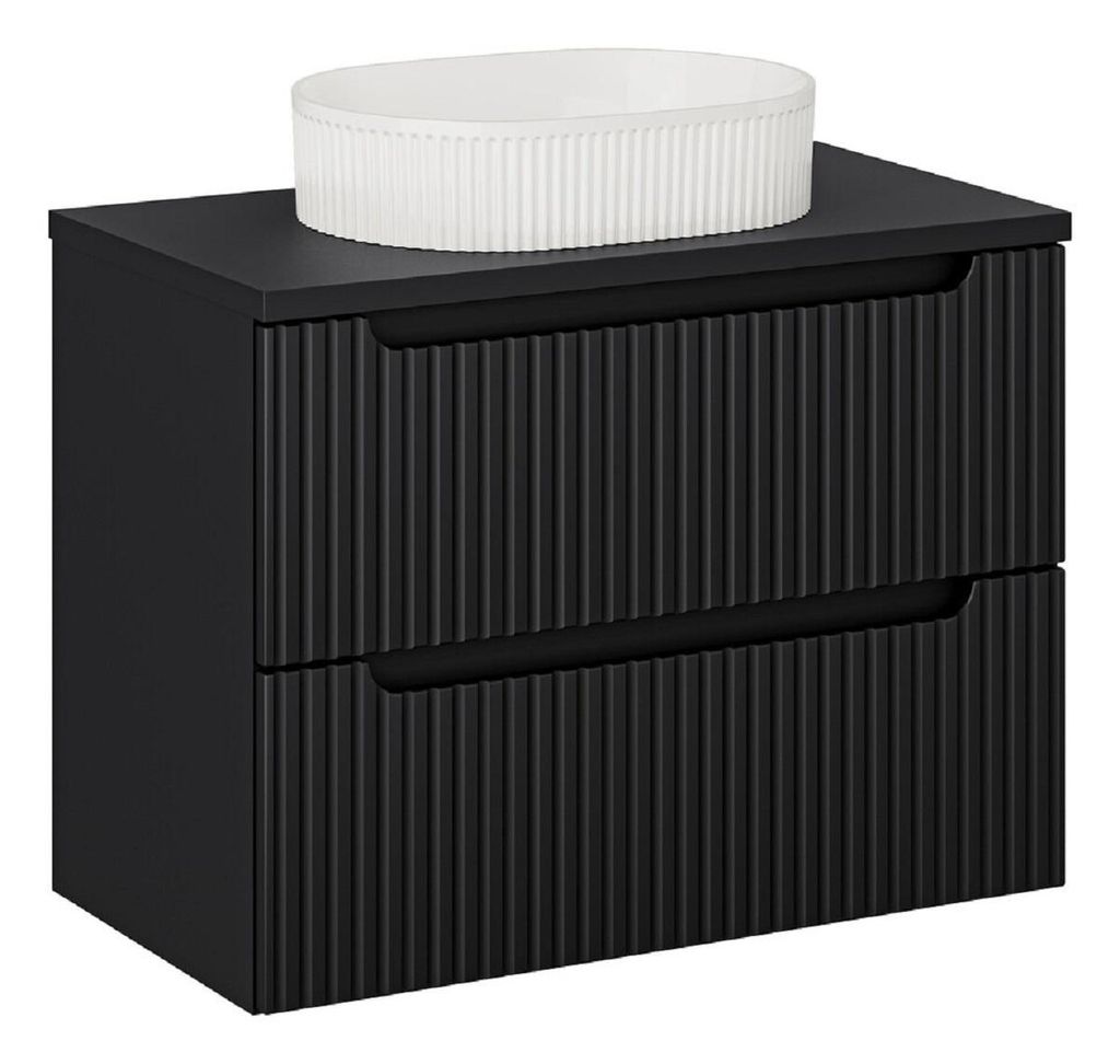 Badmöbel-Set Mit Unterschrank(80 cm 2 Schubladen) Weiße Aufsatzwaschbecken & Arbeitsplatte (80 cm), Nova Black N BM127 - Schwarz/Matt