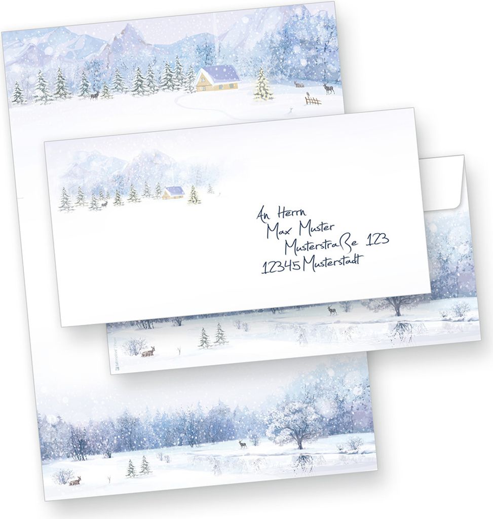 Briefpapier Weiße Weihnachten 500 Sets ohne Fenster Weihnachtsbriefpapier mit Umschläge weihnachtliches Papier A4