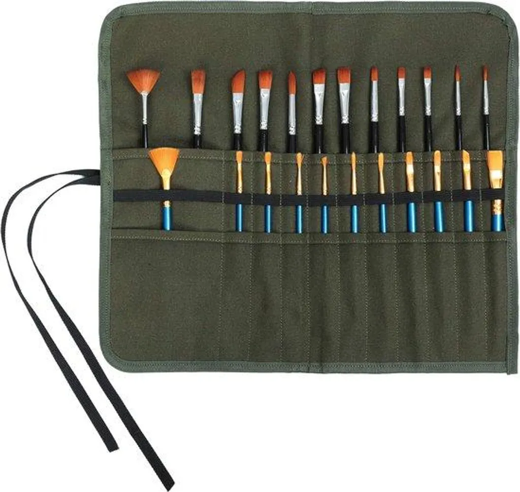 Trousse à crayons roulable verte 22 fentes en toile de coton durable