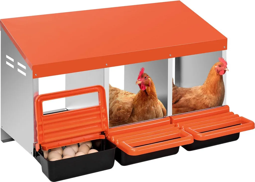 Nid à roulettes ventilé en métal orange 3 places pour poules et canards