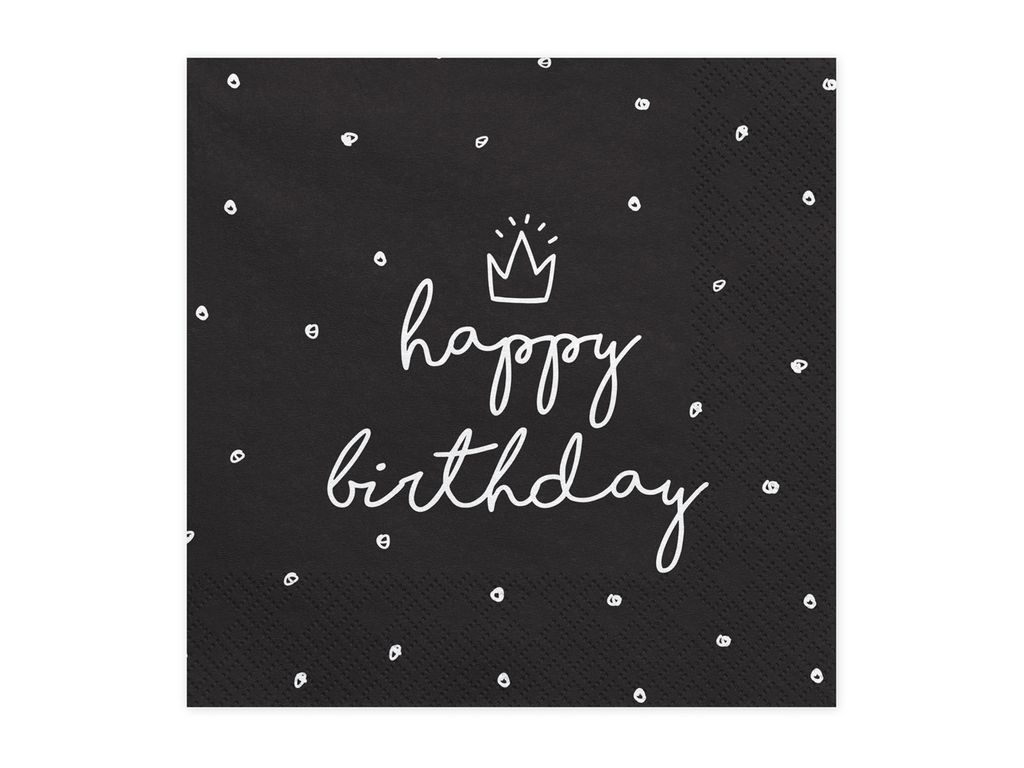 Servietten Happy Birthday 33x33cm Krone / Punkte 20 Stück schwarz