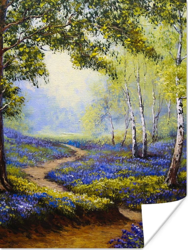 MuchoWow Poster Gemälde - Natur - Wald - Blumen - Ölfarbe 120x160 cm - Wandbilder