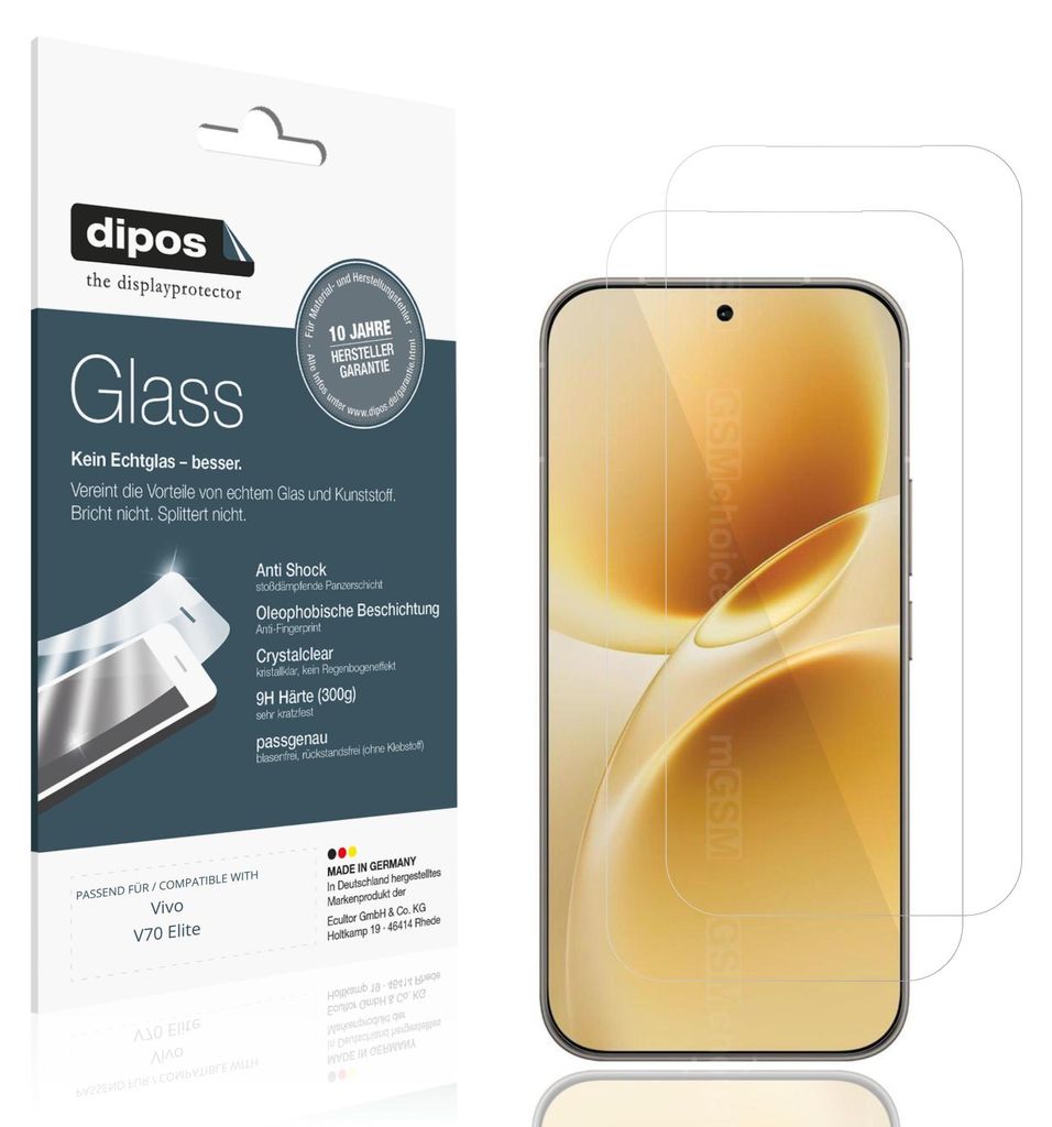 2x Schutzfolie für Vivo V70 Elite - Anti-Shock 9H Folie dipos Glass Kunststoffglas