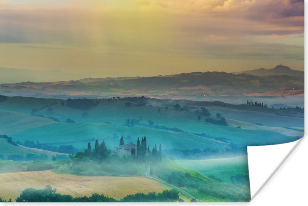 MuchoWow Poster Nebel - Landschaft - Berg - Toskana 60x40 cm - Schlafzimmerdekoration