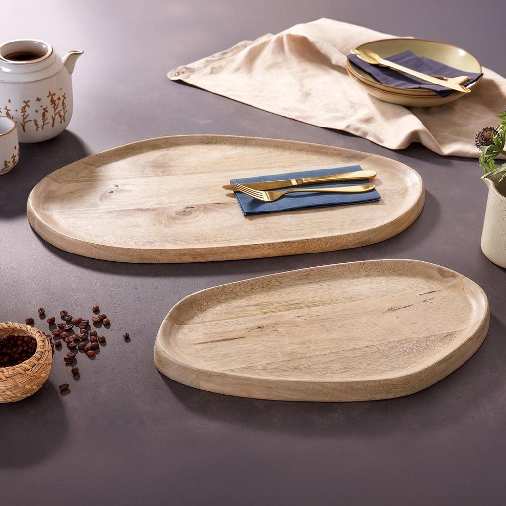 riess-ambiente 2er Set Tablett AMAZONAS 55cm natur massives Produktbild 