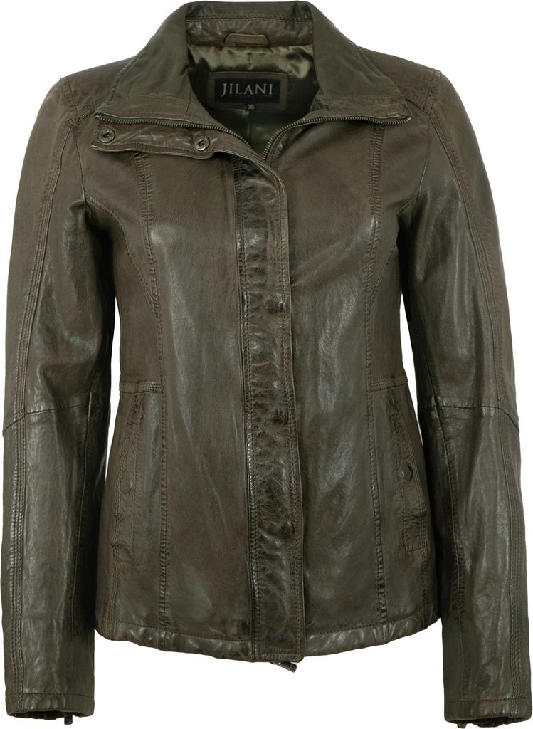 Jilani - Damen Lederjacke Lammnappa khaki : 38