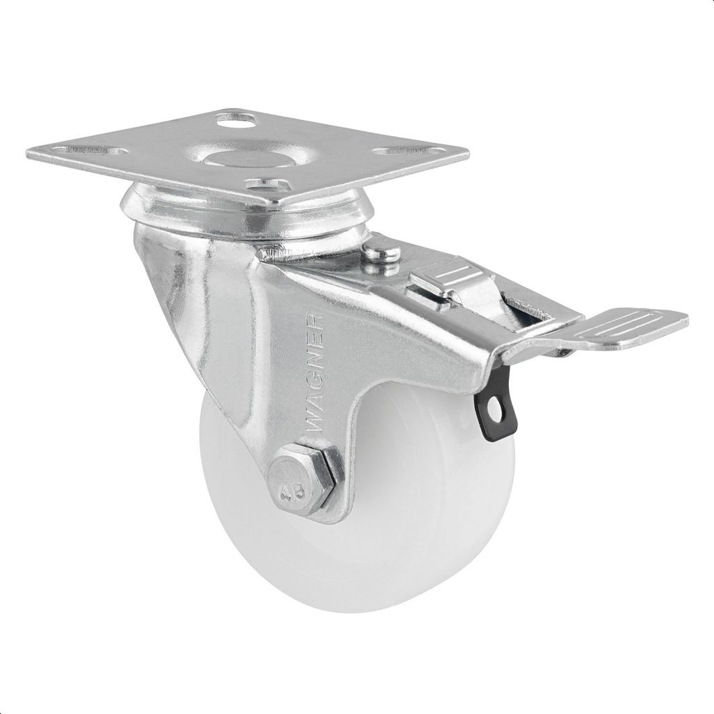 WAGNER Lenkrolle ECO - Ø 50 mm, Stahl verzinkt, weiß, Feststeller, Anschraubplatte, Tragkraft 50 kg - 03325001