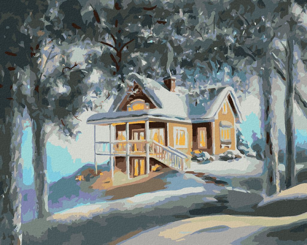 Zuty - Malen nach Zahlen - HAUS UND WALD IM WINTER (D. RUSTY RUST), 40x50 cm, mit Keilrahmen (bereits gespannt)