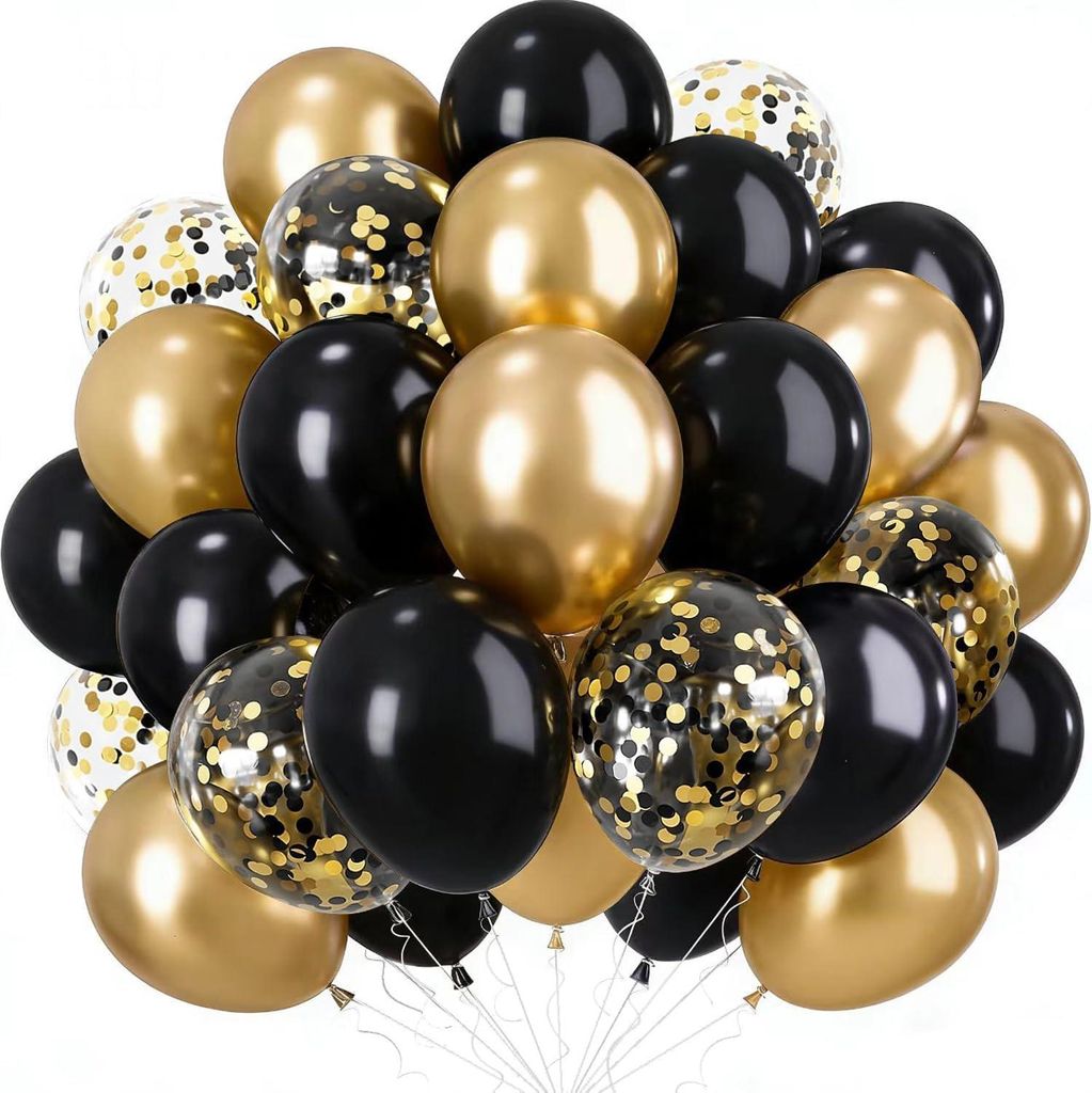 Ballonnen zwart goud - 60 stuks ballonnen in goud en zwart Productafbeelding 