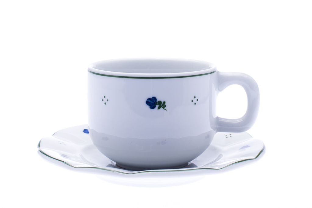 Tasse und Untertasse, Porzellan, blaue Blumen, 310 ml, G. Produktbild 