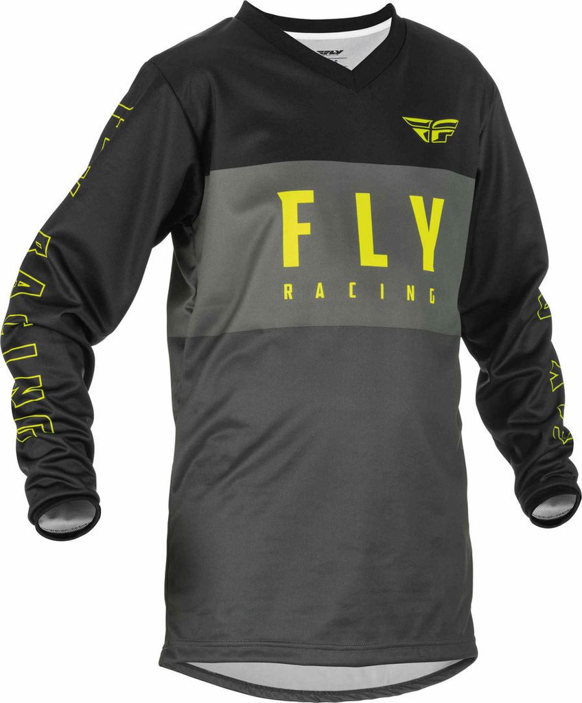 Fly Racing F-16 Jugend Motocross Jersey, schwarz/grau/gelb, YS