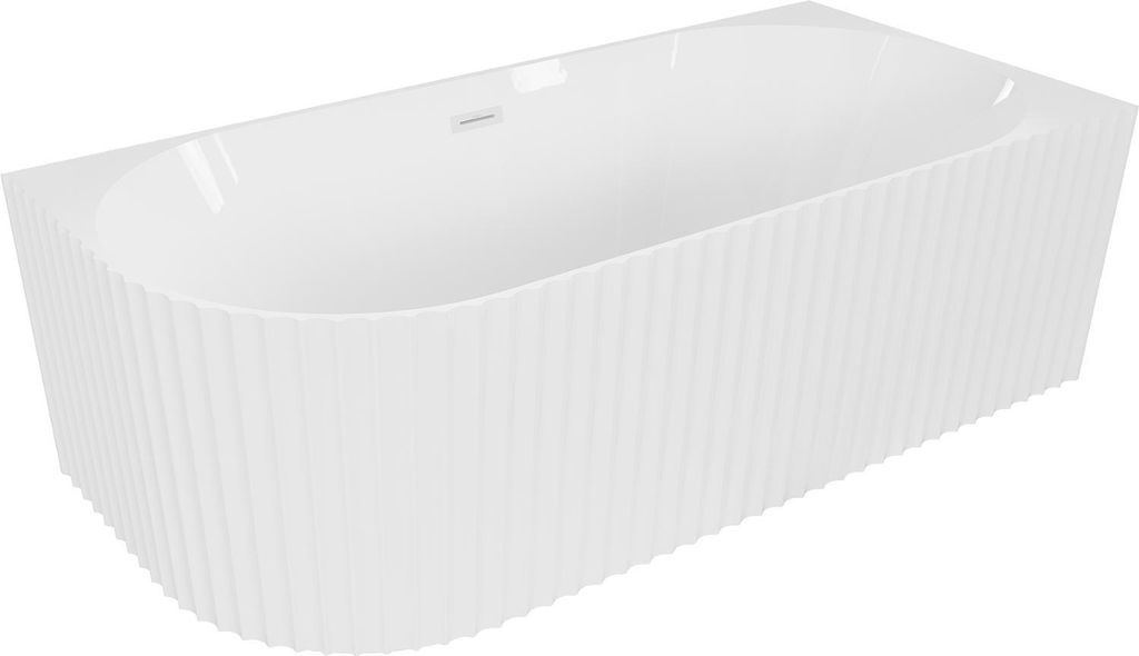 Mexen Gia freistehende Eck-Badewanne rechts geriffelt 150 x 75 cm, weiß glänzend, weißer Überlauf - 52701507500P-20