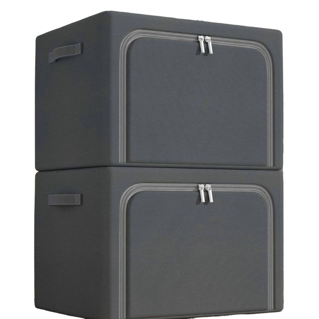 2er-Set Aufbewahrungsbox aus Oxford-Gewebe, wasserdicht, Faltbare, 100L, Fächer, für Kleidung & Schrank,Ohne Sichtfenster, Dunkelgrau